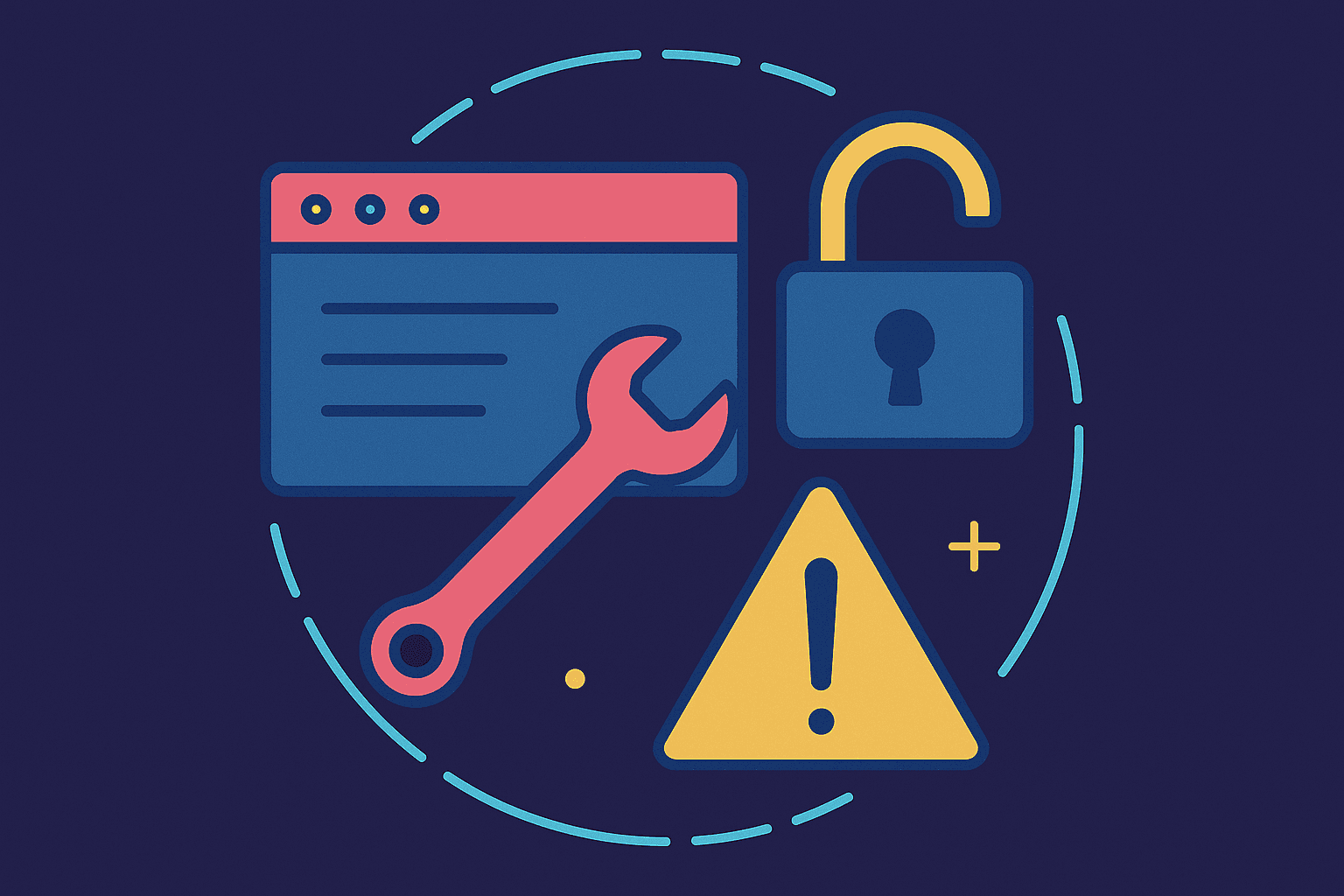 Illustration showing exposed configuration files and debug errors.